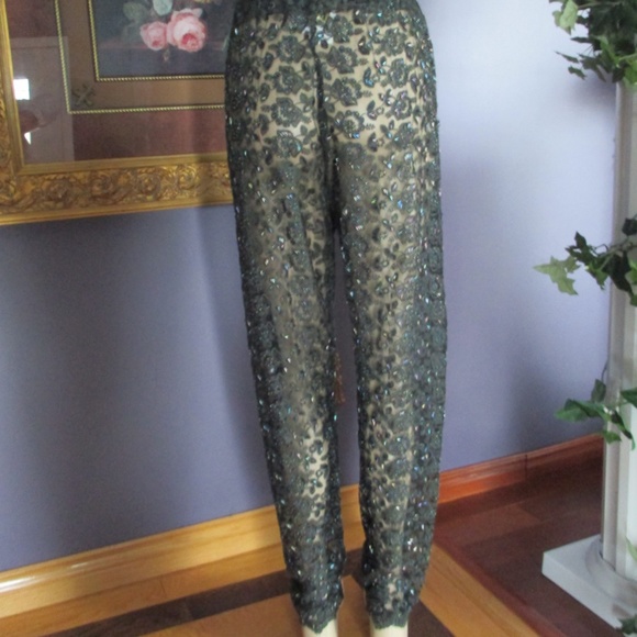 UNIQUE BEADED SEE THROUGH PANTS - Picture 3 of 5